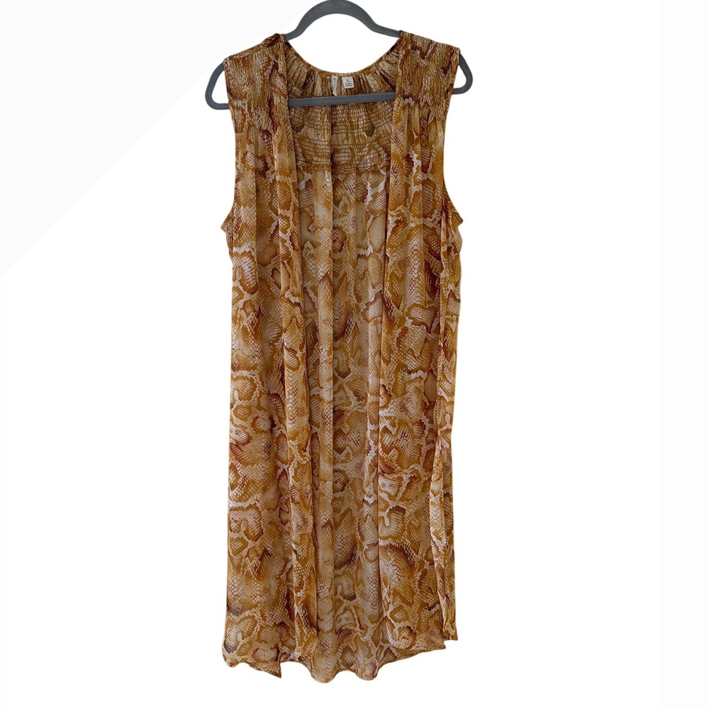 Est. 1946 Womens XL‎ Snakeskin Print Sleeveless Duster Vest Smocked Open Front